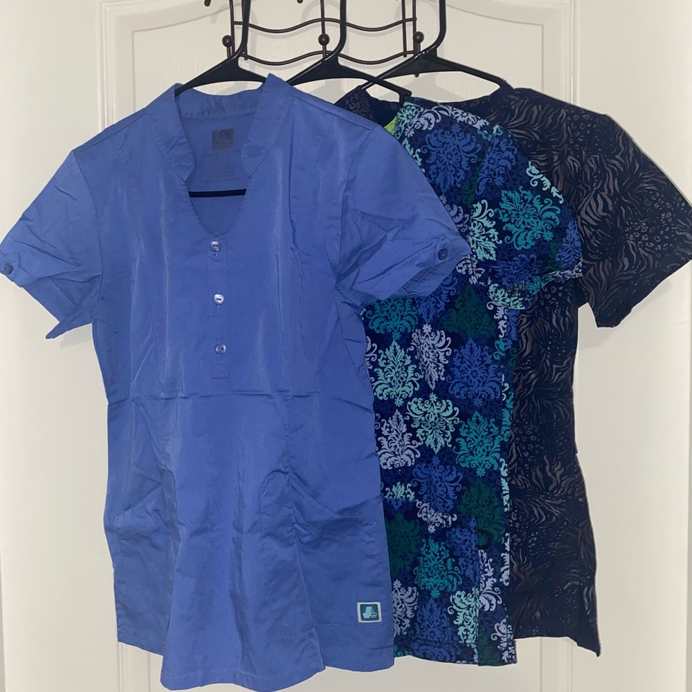 3 Shades of Blue Scrub Top Set